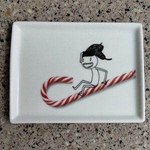 New 2014 Retired Oliver Candy Cane Sled Appetizer Plate